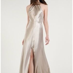 Jenny Yoo Metallic Silver Backless Dress